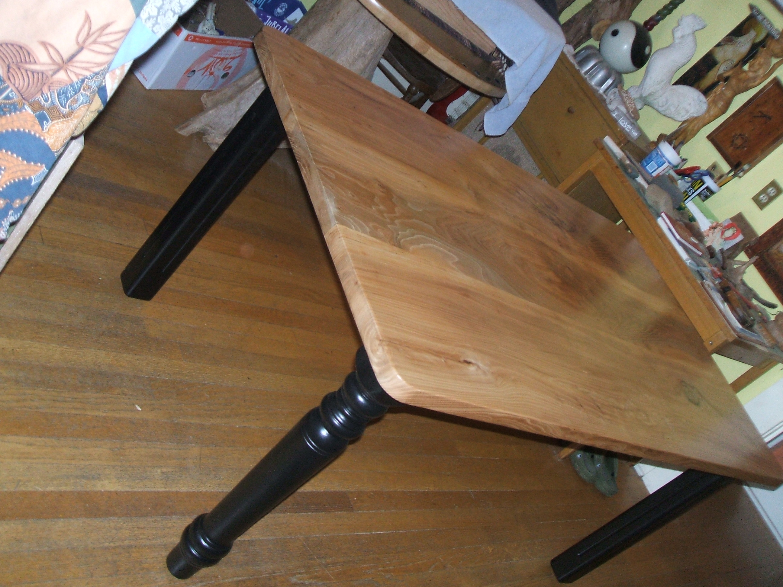 LOCAL ELM KITCHEN TABLE WITH REPURPOSED TABLES LEGS PAINTED BLACK