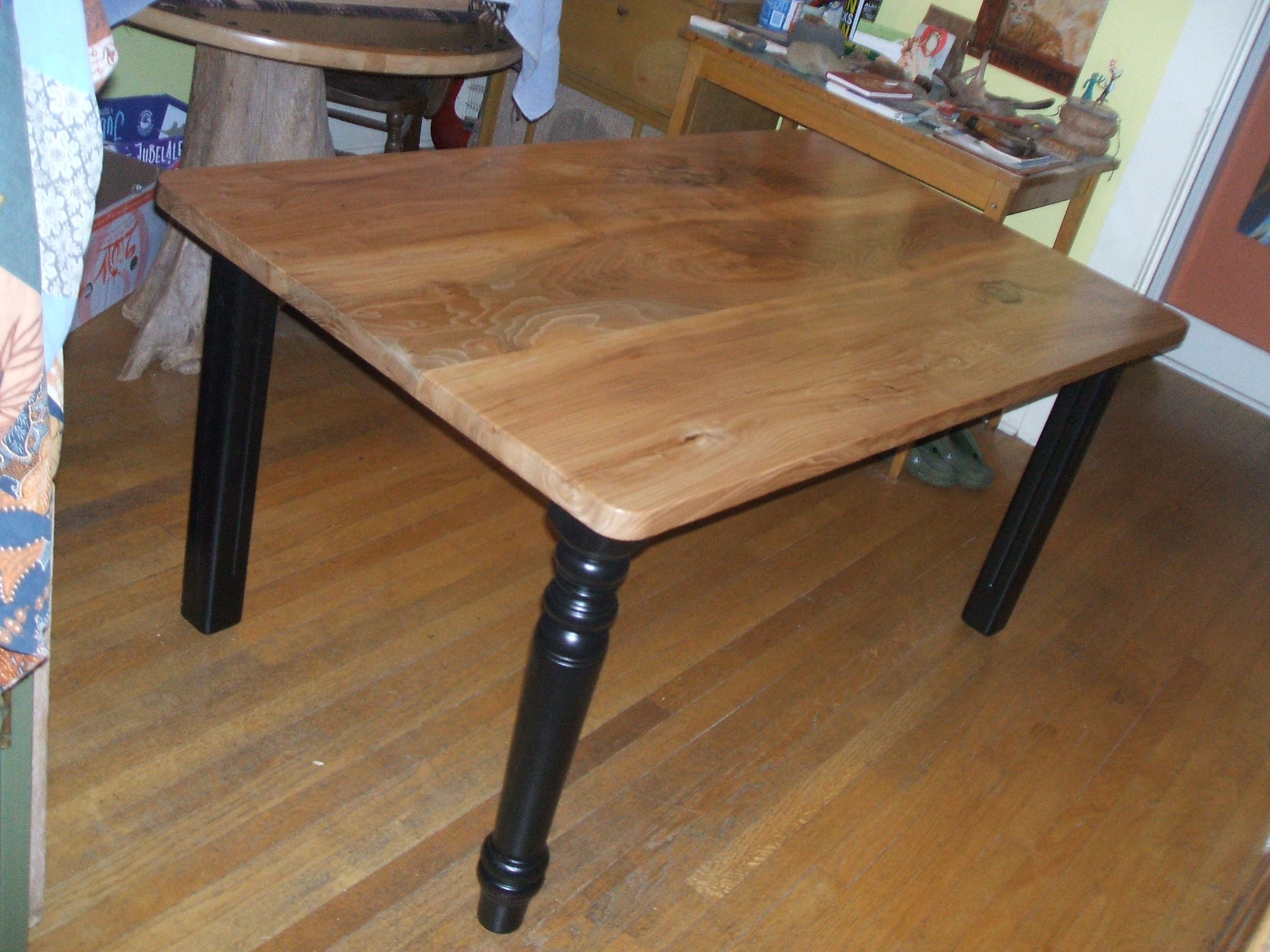 LOCAL ELM KITCHEN TABLE WITH REPURPOSED TABLES LEGS PAINTED BLACK